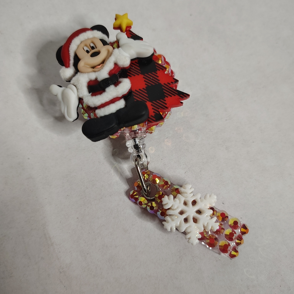Mickey Mouse Santa Clause Christmas Tree Badge Reel Teacher Work Id Holder